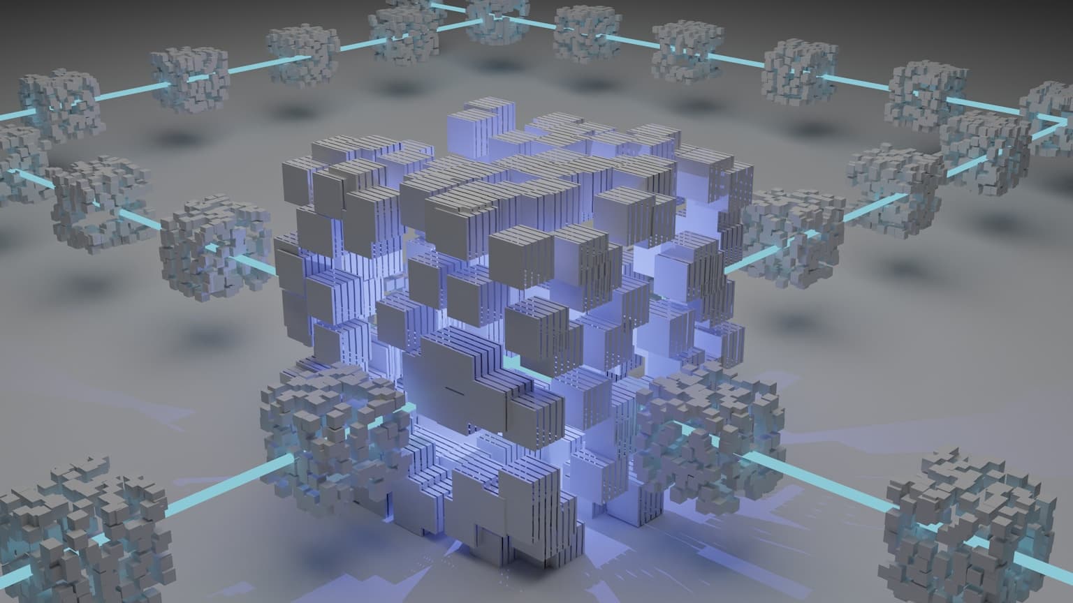 Interconnected blocks visualizing a secure blockchain network